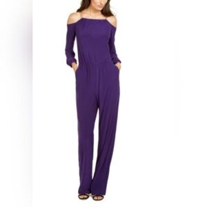 NY Collection Women's Chain Link Jumpsuit Purple Petite Size S/P.